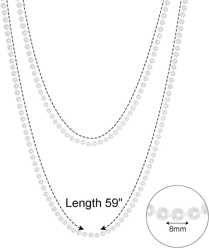 Yymobt Long Pearl Necklace for Women - Cream White Faux Pearls Strand Layered Beaded Costume Jewelry - 59" Length, 8mm Diameter, Handmade Imitation Pearls for Party & Casual Wear - Image 5